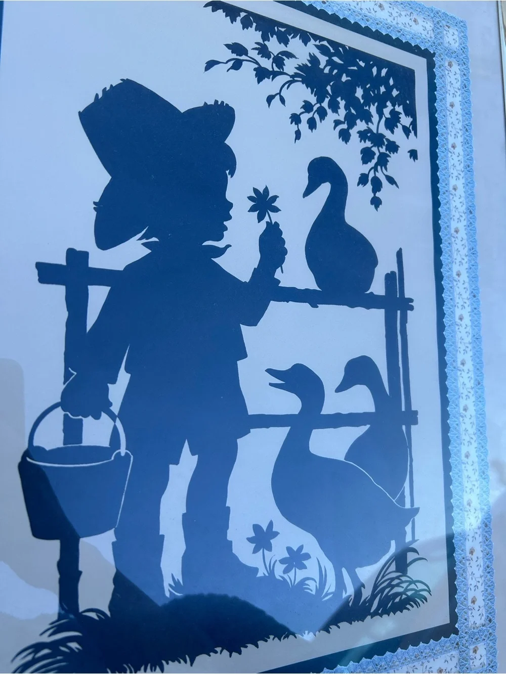 Vintage Blue Silhouette Farmgirl Wall Art Print - Framed Home Wall Decor cottage